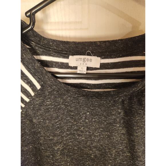 Umgee Striped Tunic Top Raglan Sleeve Grey/White L Large - Picture 3 of 3